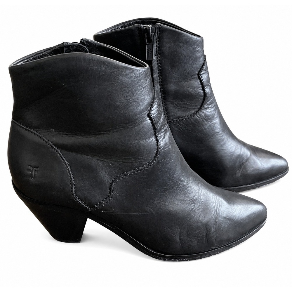 Frye Lila Western Short Boots Women 8 M Black Leather Side Zip Ankle Booties